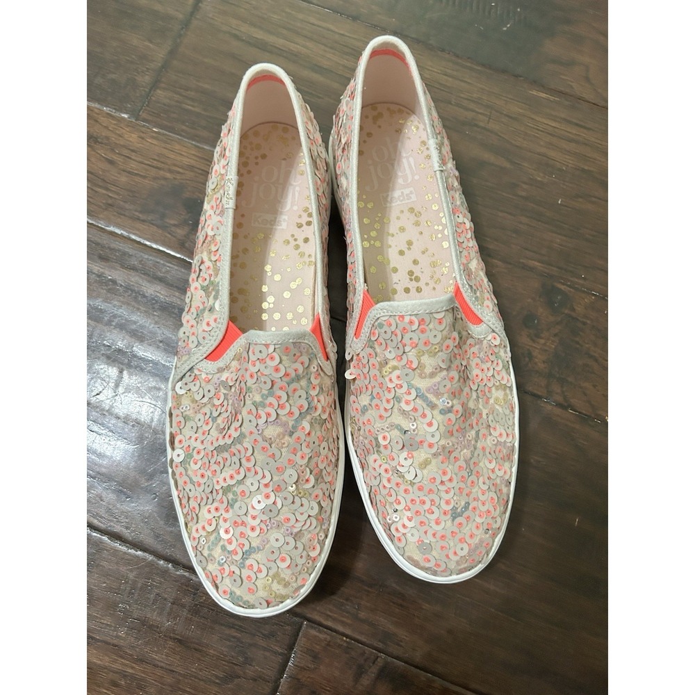 Keds Womens Oh Joy 9.5 Sequin Pink White Slip On Sneakers Shoes Triple Decker